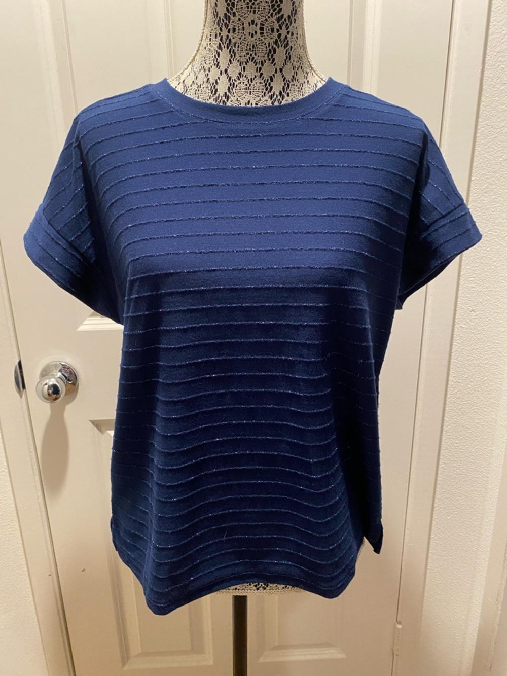 ET Relaxed Navy Short-Sleeve Textured Knit Tee